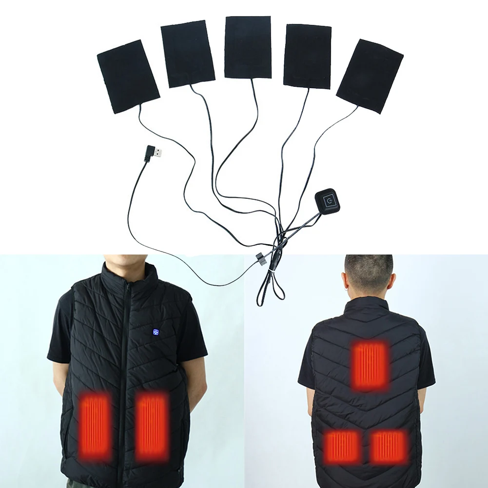 

Electric Heated Jacket Heating Pad Winter Warm Jacket Heating Pad 5 In 1 Thermal Warm Heating Vest Pads For Outdoor Sports