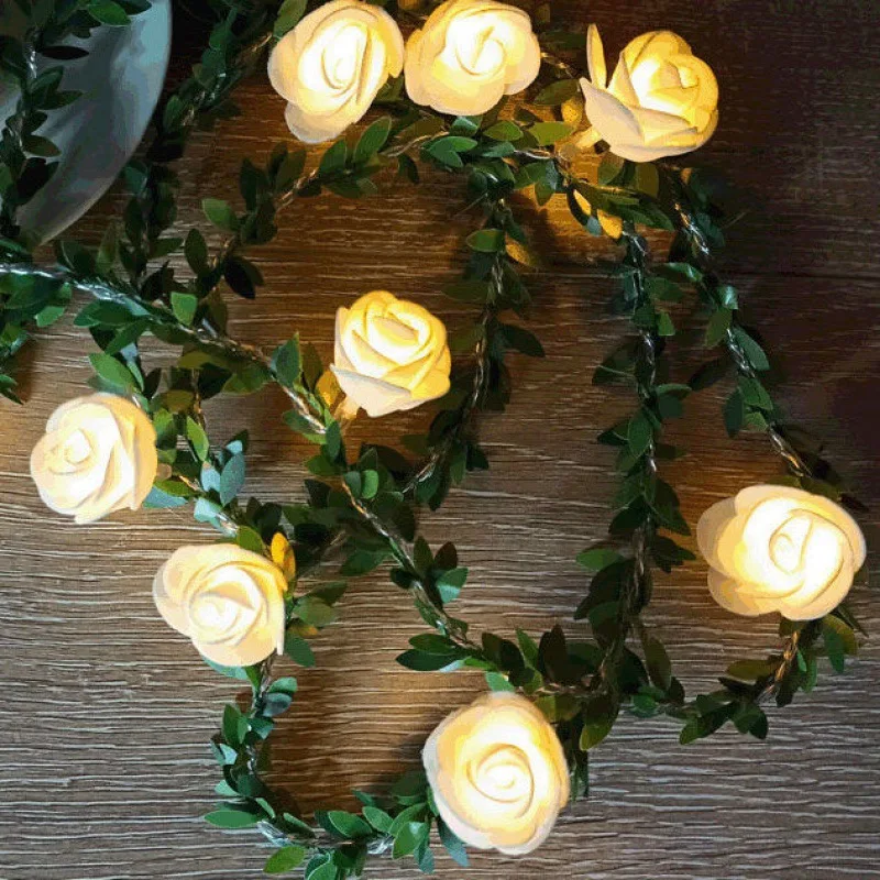 

1/3m White Rose Vine Flower String Light Garland Wedding Decoration Birthday Valentine's Day Wedding Flowers Table Decoration