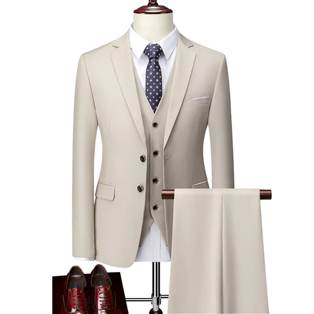 Blazers Jacket Pants Vest 3 Pcs Set / 2 Pieces Suits Men Business Solid Color Wedding Dress Coat Trousers
