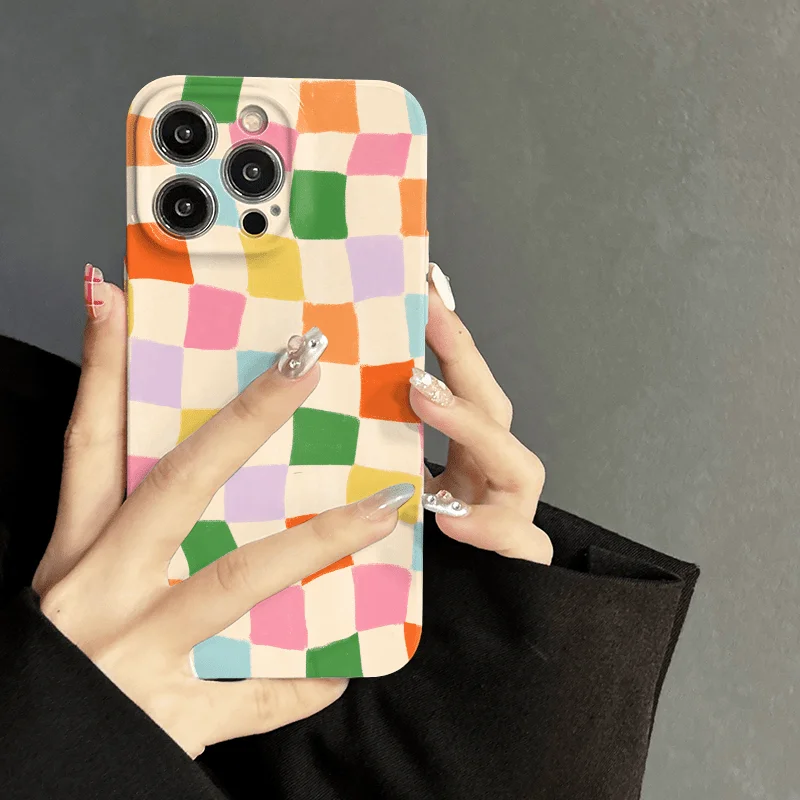 Vibrant Plaid Glossy Film Hard Phone Case