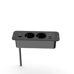 European Recessed Desktop Power Outlet with USB and Type C Fast Charging - Black