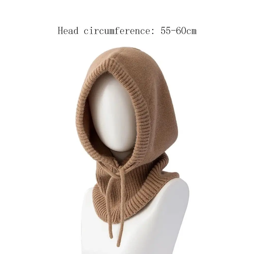 Elastic Winter Knitted Hooded Caps Trendy Thick Balaclava Hat Breathable Warm Insulation Drawstring Adjustable Beanies Cap