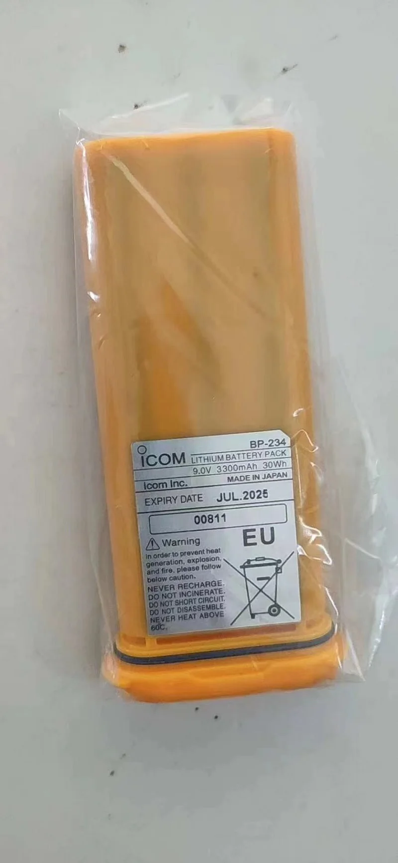 Two-Way Radio Lithium Battery, BP-234, IC-GM1600E, IC-M32, GMDSS Marie Radio, 9V, 3300mAh, 30Wh 3