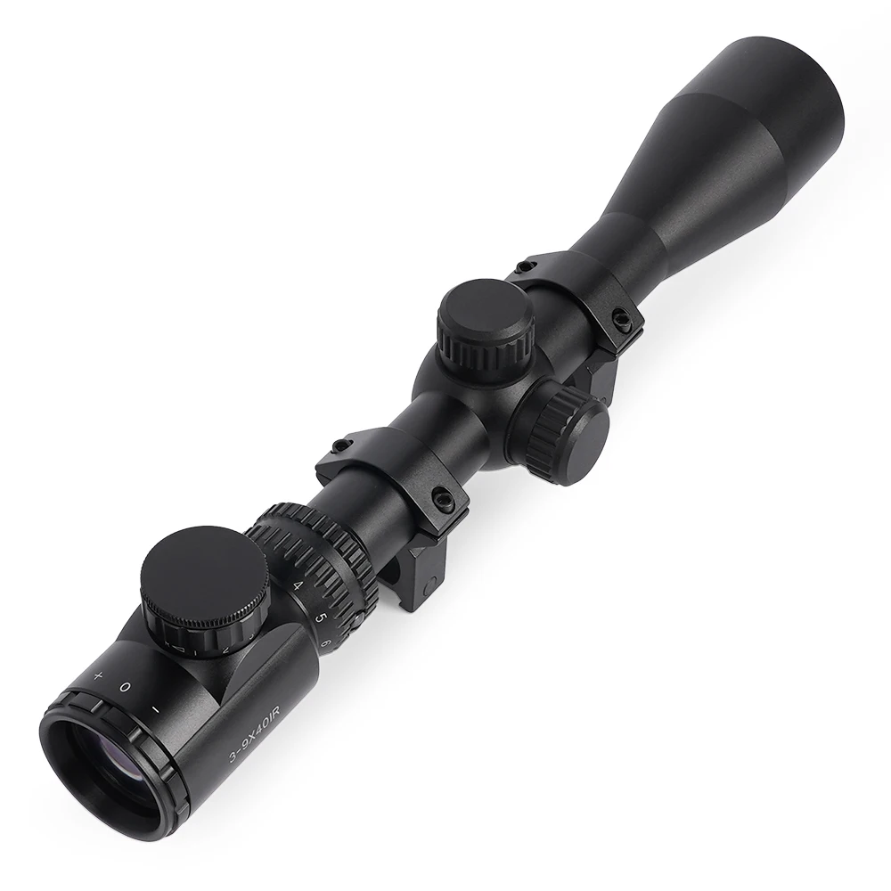 Tactical 3-9X40IR Optical Sight Long Range Rifle Scope Red/Green Dot Laser Combo for Hunting Airsoft-Adjustable Focus
