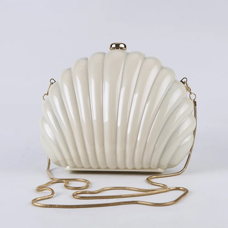 Acrylic Seashell Handbags Metal Snake Chain Shoulder Crossbody Bag For  Women 2023 Fashion Box Clutches Wedding Party Evening Bag