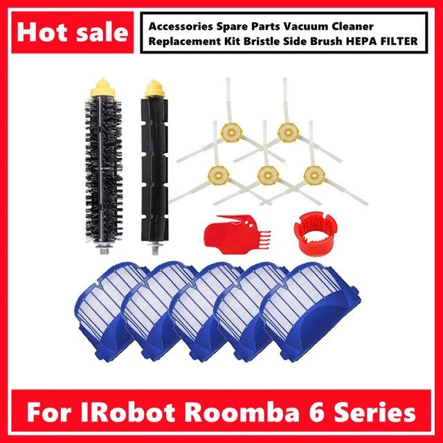 Kit de rechange pour aspirateur iRobot Roomba série 675, 650, 690, 600,  accessoires, pièces de rechange, brosse latérale à poils, filtre HEPA