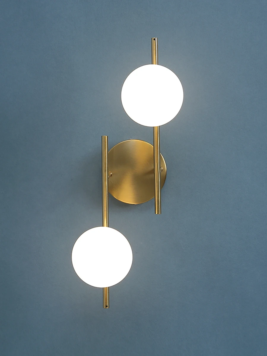 Golden Milky Glass Round Ball LED Wall Lamp Image 3