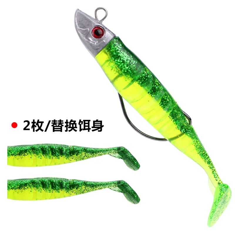 Señuelo falso de pesca Jigging, cebo blando de 9/11cm, cabeza de 15/25g,  cola en T, BassTackle de mar, 6 colores - AliExpress