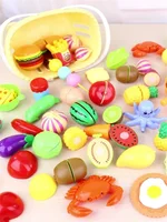 67 PCS Set Kitchen Play House Toys for Kids Simulation Basket Fruit Vegetable Food Cutting Game Montessori Educational Girls Toy 2