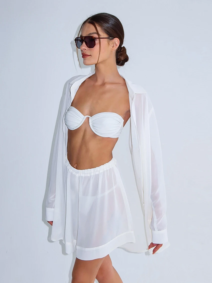 Marthaqiqi Spring Home Clothes Women Long Sleeve Sleepwear Turn-Down Collar Nightgowns Shorts Casual Ladies Pajama  2 Piece Suit