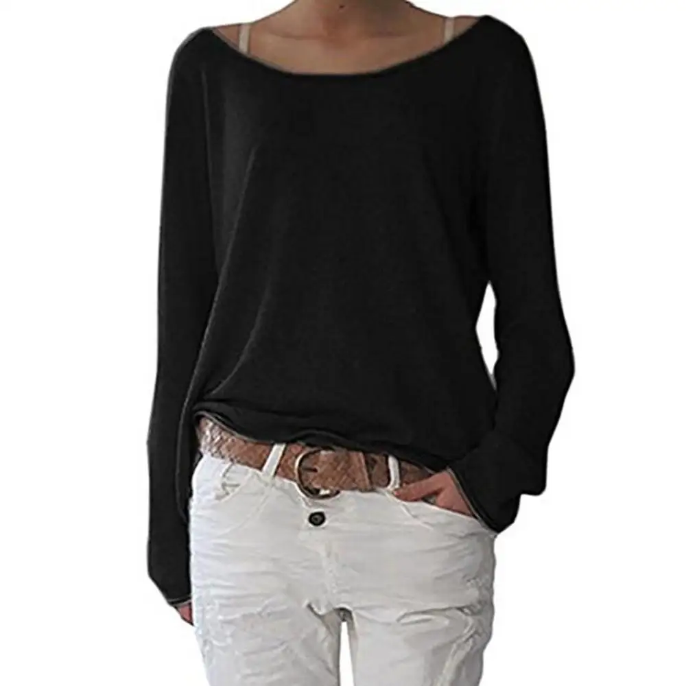 

Solid Color Casual Round Neck Long Sleeve Women Knitted T-shirt Bottoming Top