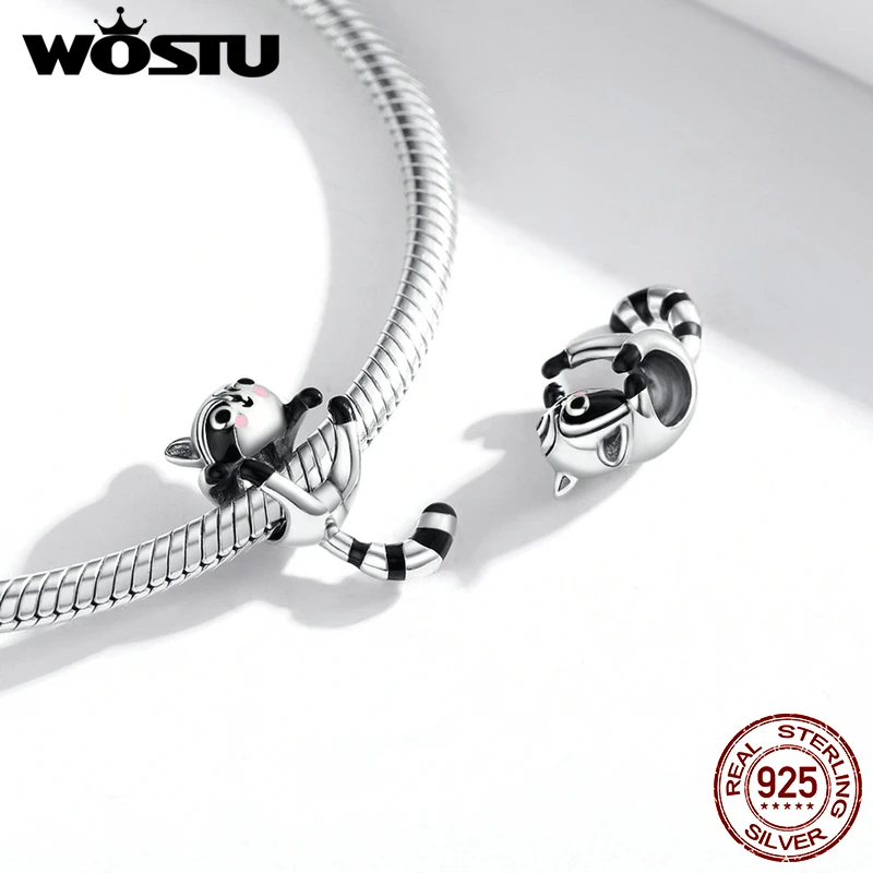 WOSTU 동물의 매력 코알라 폭스 베어 비즈 암소 팬더 토끼 펜던트 맞는 원래 팔찌 여성을위한 DIY 쥬얼리