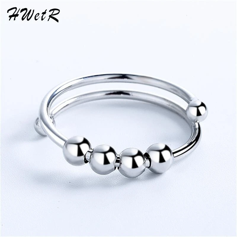 Fidget Beads Rings For Women Men Rotate Freely Anti Stress Anxiety Ring