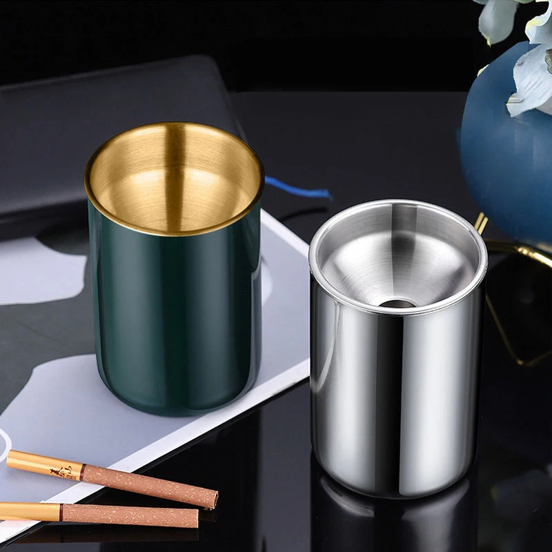 House Ashtray Round Windproof Stainless Steel Smokeless Cigar Ashtray Terrace Indoor Home Decoration Outdoor stainless steel ashtray metal ashtray