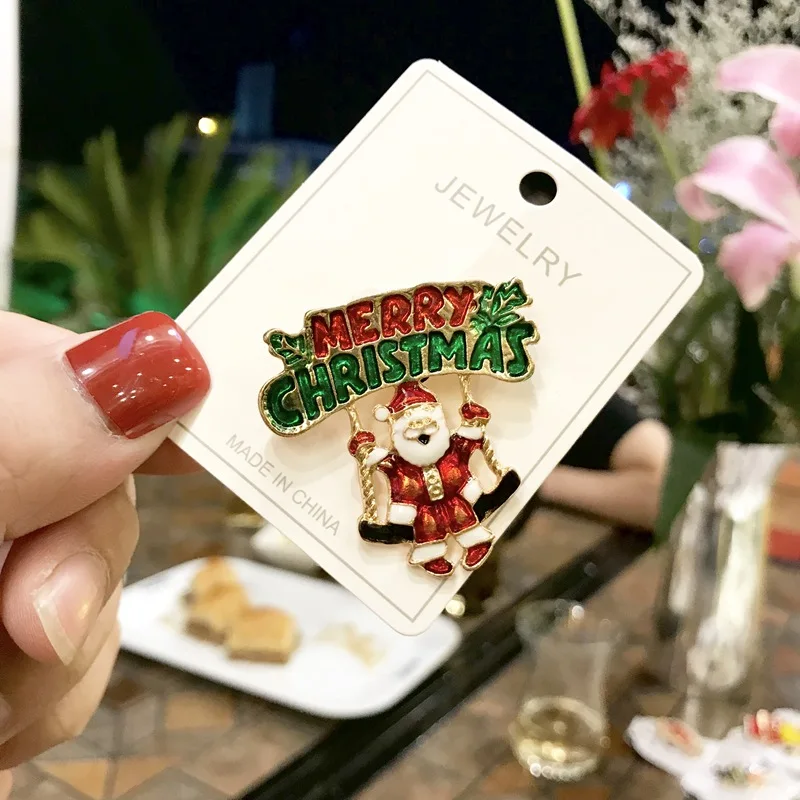 thumbnail image 1 of Broche de esmalte navideño, muñeco de nieve, Papá Noel, árbol, corona, alfileres de metal, joyería de moda, regalo para mujeres, regalos de decoración de Feliz Navidad, 1 of 5