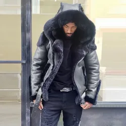 2022 Autumn Winter Men's Faux Leather Clothing New Popular Pu Fur Collar Coat Zipper Leather Jacket