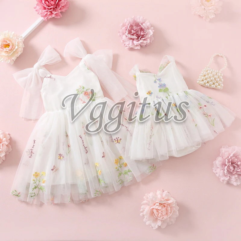 

Family Matching Outfits Baby Girl Summer Sling Sleeveless Pure Embroidery Open Back Dress Cute Bodysuit for Twins Sisters E1237