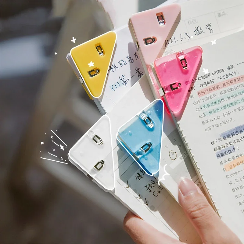 Kawaii 5pcs Triangle Corner Clips paper clips File Paper Clips File Index Photo Clamp Page Holder Korean Stationery Office Desk Organizer