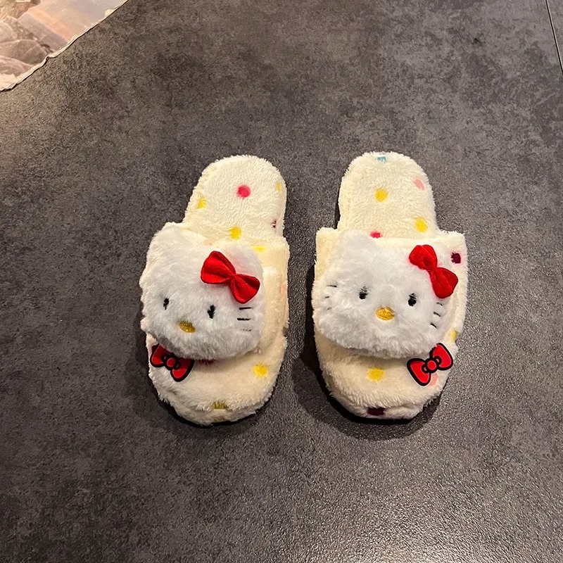 

2023 Sanrio Kawaii Hello Kitty Plush Slippers Girls Heart Winter Cartoon Anime Sweet Cute Indoor Warm Shoes Woman Gifts for Kids