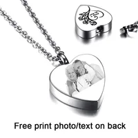 Print Photo Custom Name Memorial Keepsake Jewelry Stainlesss Steel Heart Pendant Chain Pet Urn Necklace Dog Cat Ashes Locket 1