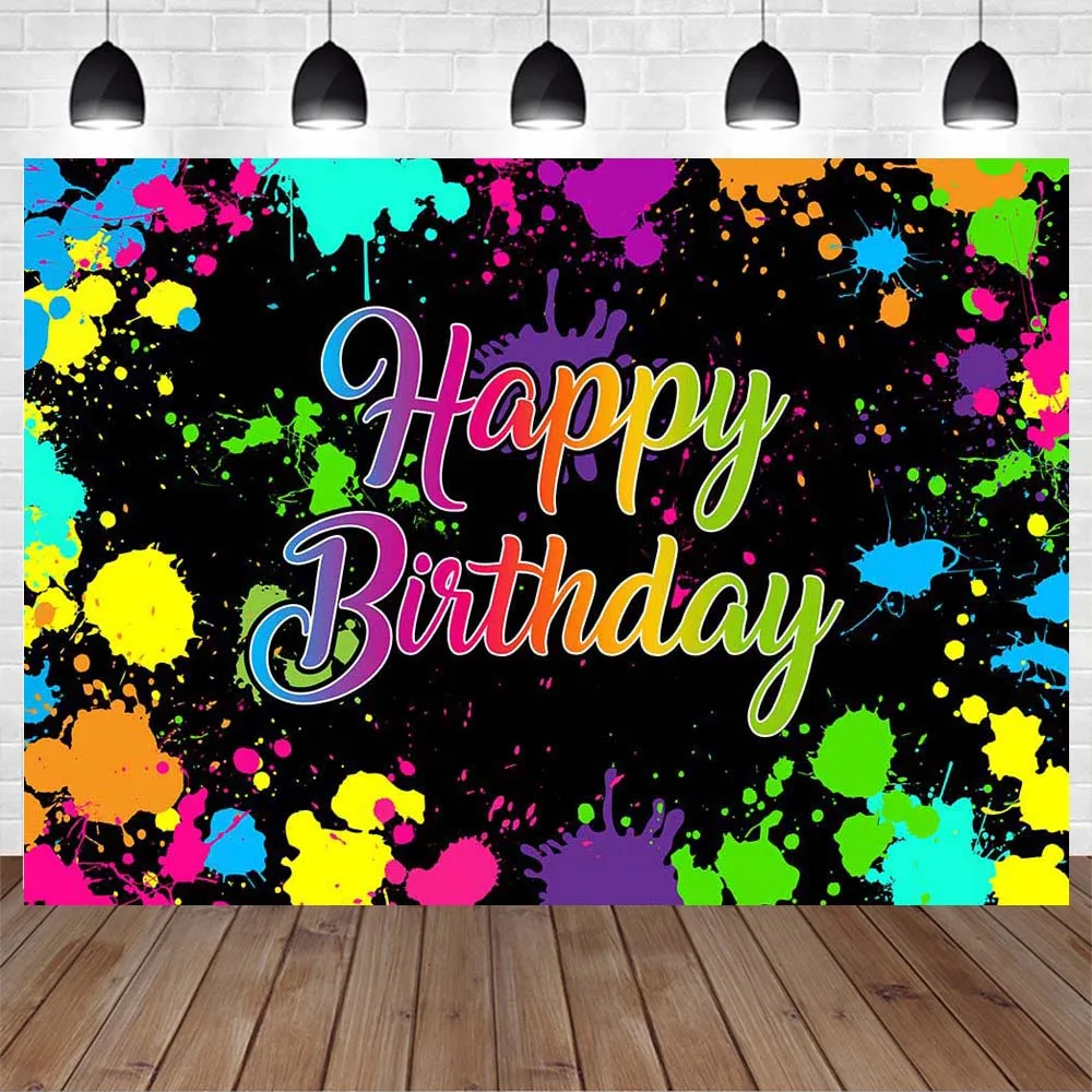 Glow in the Dark Neon Lights Birthday Party Photography Backdrops Retro Dance Party Graffiti Backdrop Studio Decor Banner photo backdrop