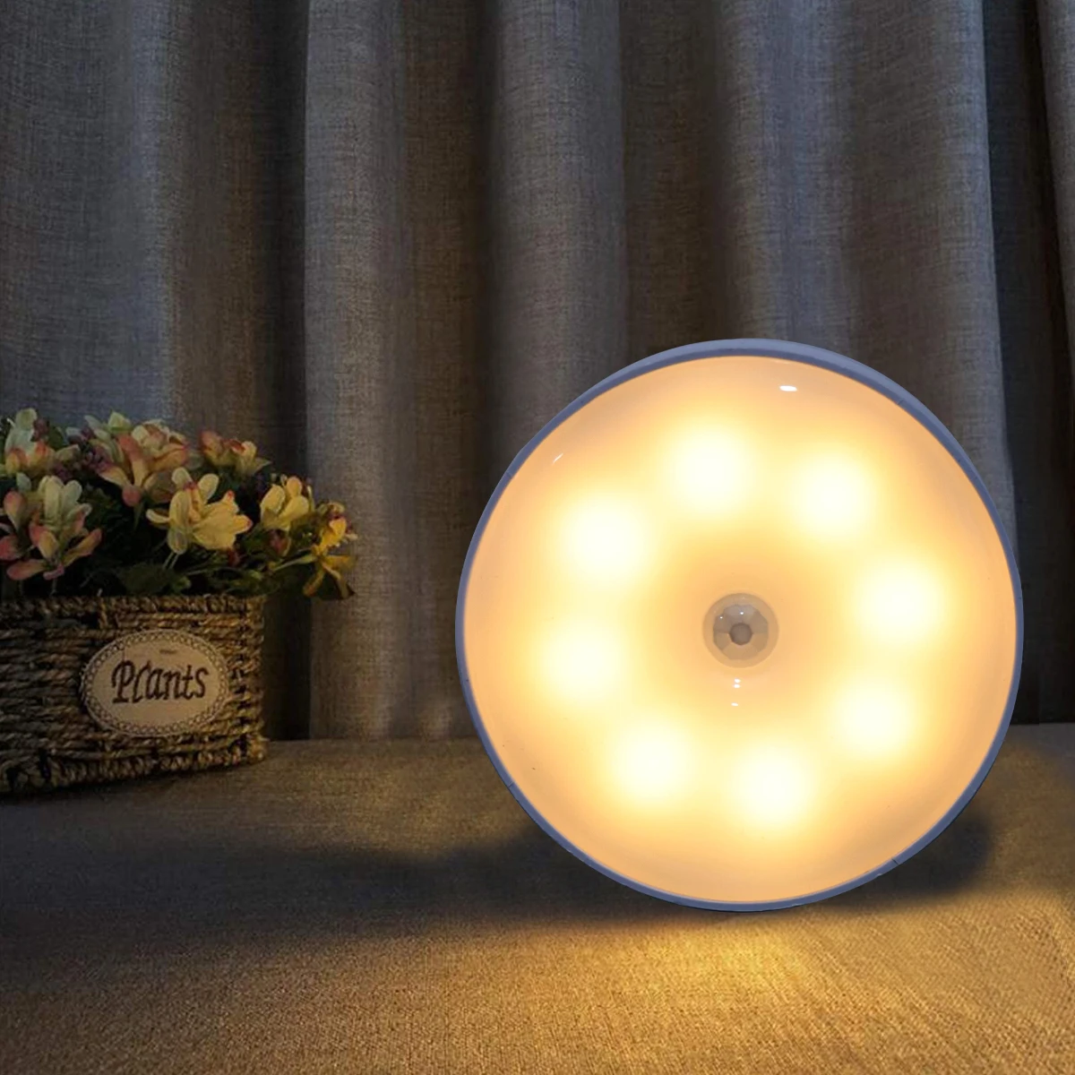Round Motion Sensor Light USB Chargeable Lamp for Kitchen Bedroom LED Night Light Cabinet Closet Wardrobe Nightlights