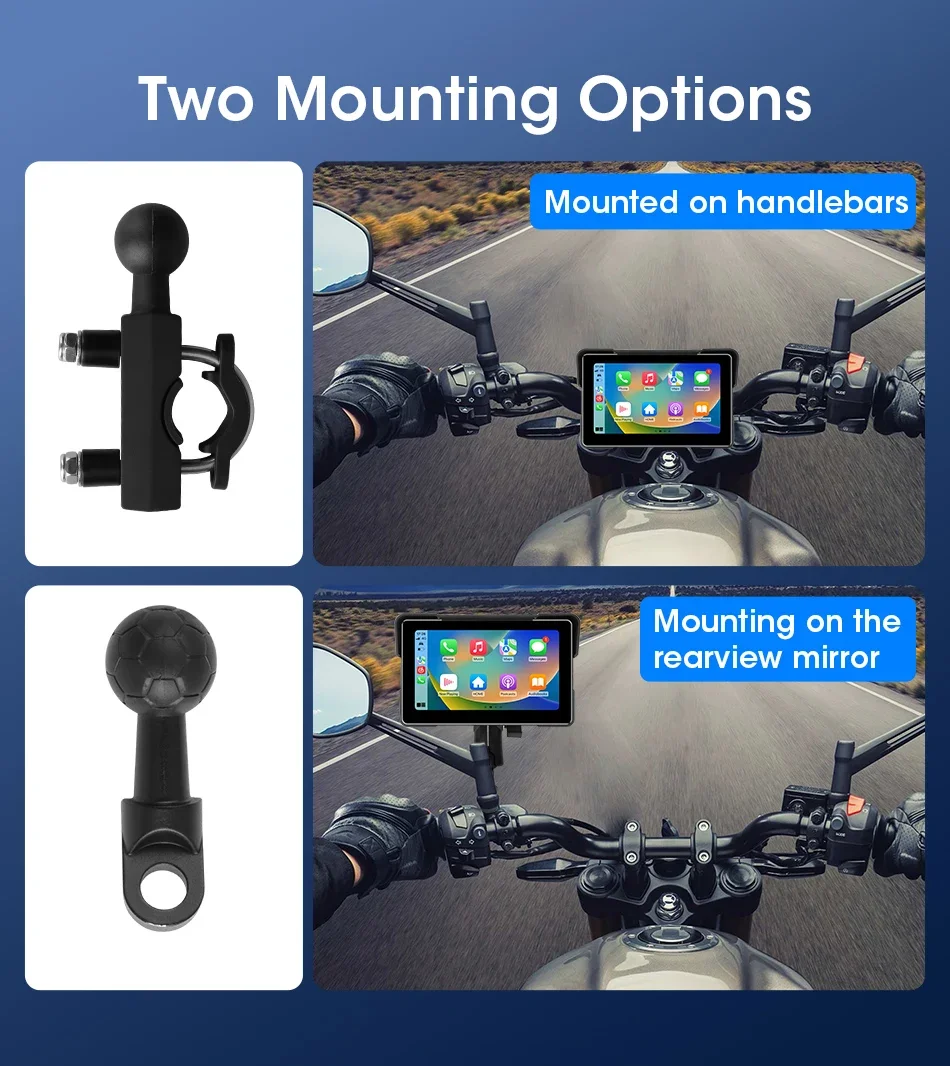 Srnubi Motorrad-GPS-Navigation, wasserdicht, kabellos, Carplay, 7-Zoll-Bildschirm, tragbares Motorrad, kabellos, Android, Auto-Monitor, DVR – Detail 16
