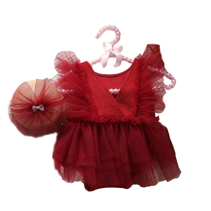 

Infant Red Dress Photo Costume Hairband Photoshooting Props Newborn Shower Gift Dropship