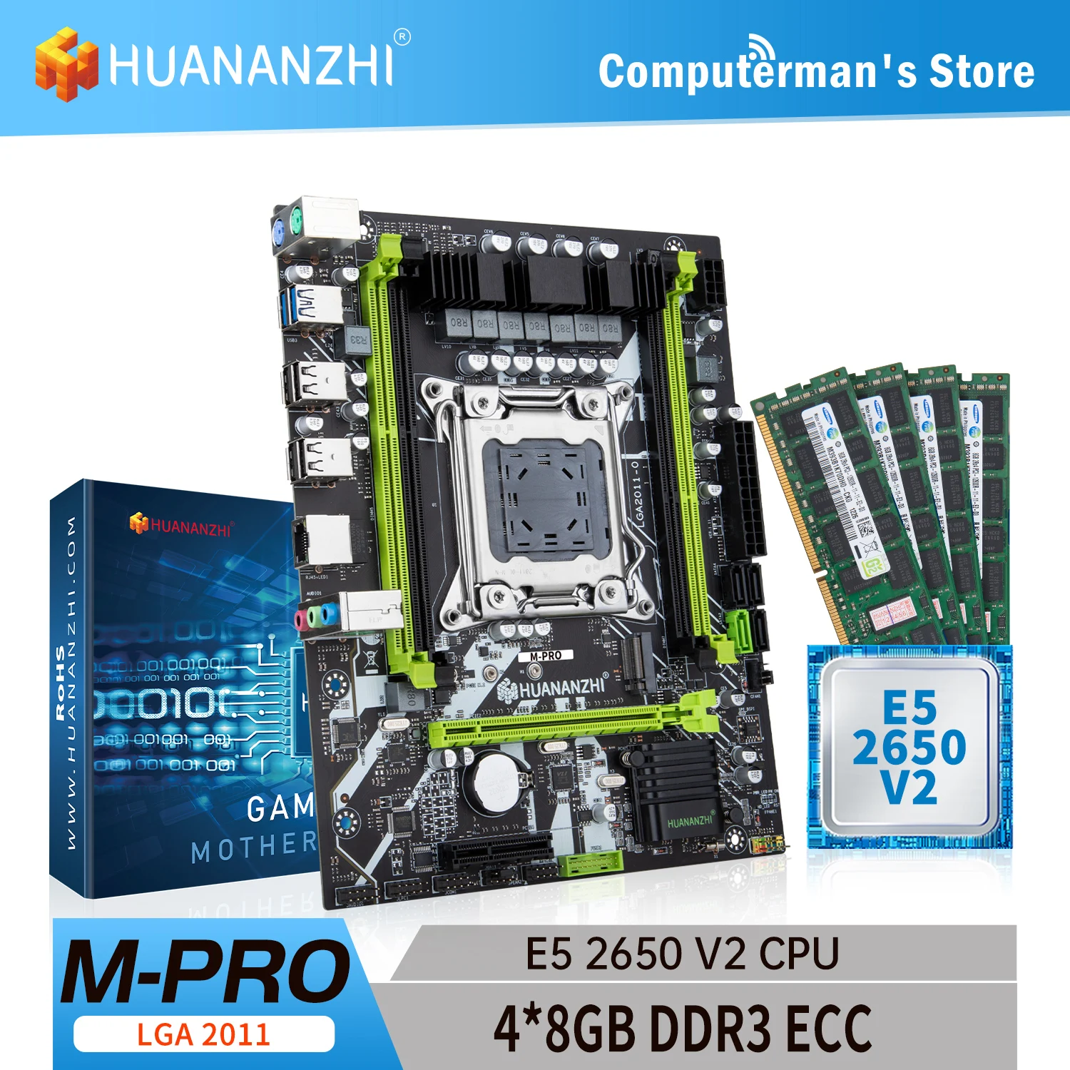 

HUANANZHI X79 M PRO Intel LGA2011 X79 Motherboard XEON E5 2650 V2 Memory 4*8GB DDR3 RECC supports M.2 NVME USB3.0 SATA M-ATX