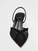 Fashion Black Hollow Mesh Woven Brand Pumps Women Comfort Pointed Toe Shallow High Heel Sandals Elegant Thin Heel Designer Shoes - Image 3