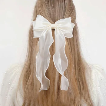 Elegant Bow Ribbon Hairpins for Women Girl Long Pearl Hairpins Bowknot Stain Hairpins Spring Hairpin Hair Accessories Gift 1