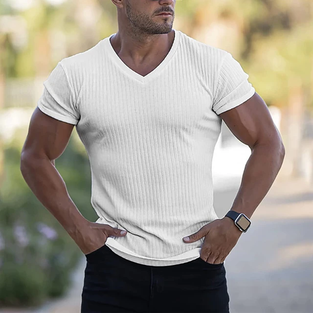 Men's Short Sleeve V Neck T-shirts  Bodybuilding Fitness Clothing - T-shirt  Men V - Aliexpress