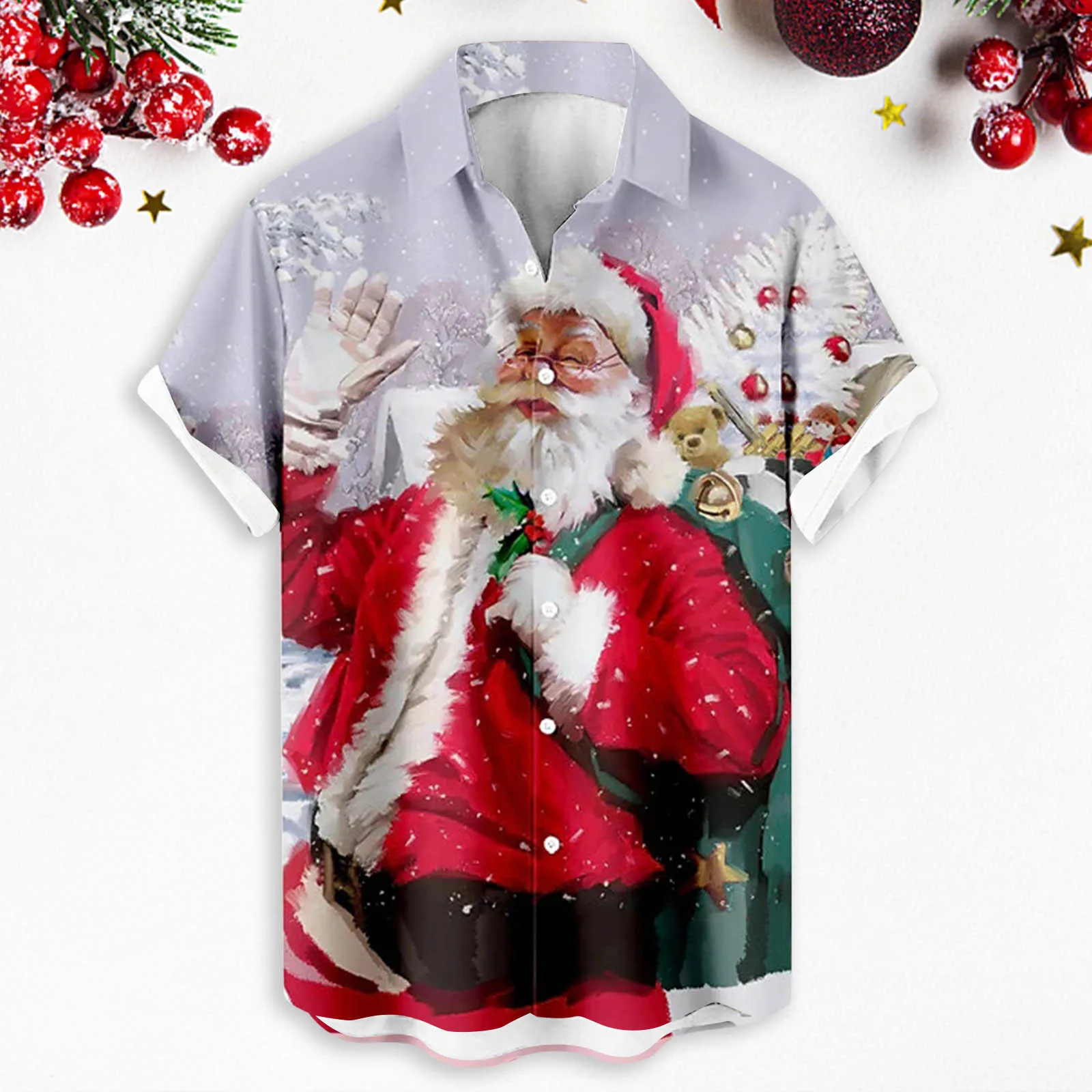 

Men's Christmas shirts Navidad Blouses Ugly Funny Shirt Tops 3d-Printed Themed Santa-Claus Lapel-Neck Short-Sleeved camisas