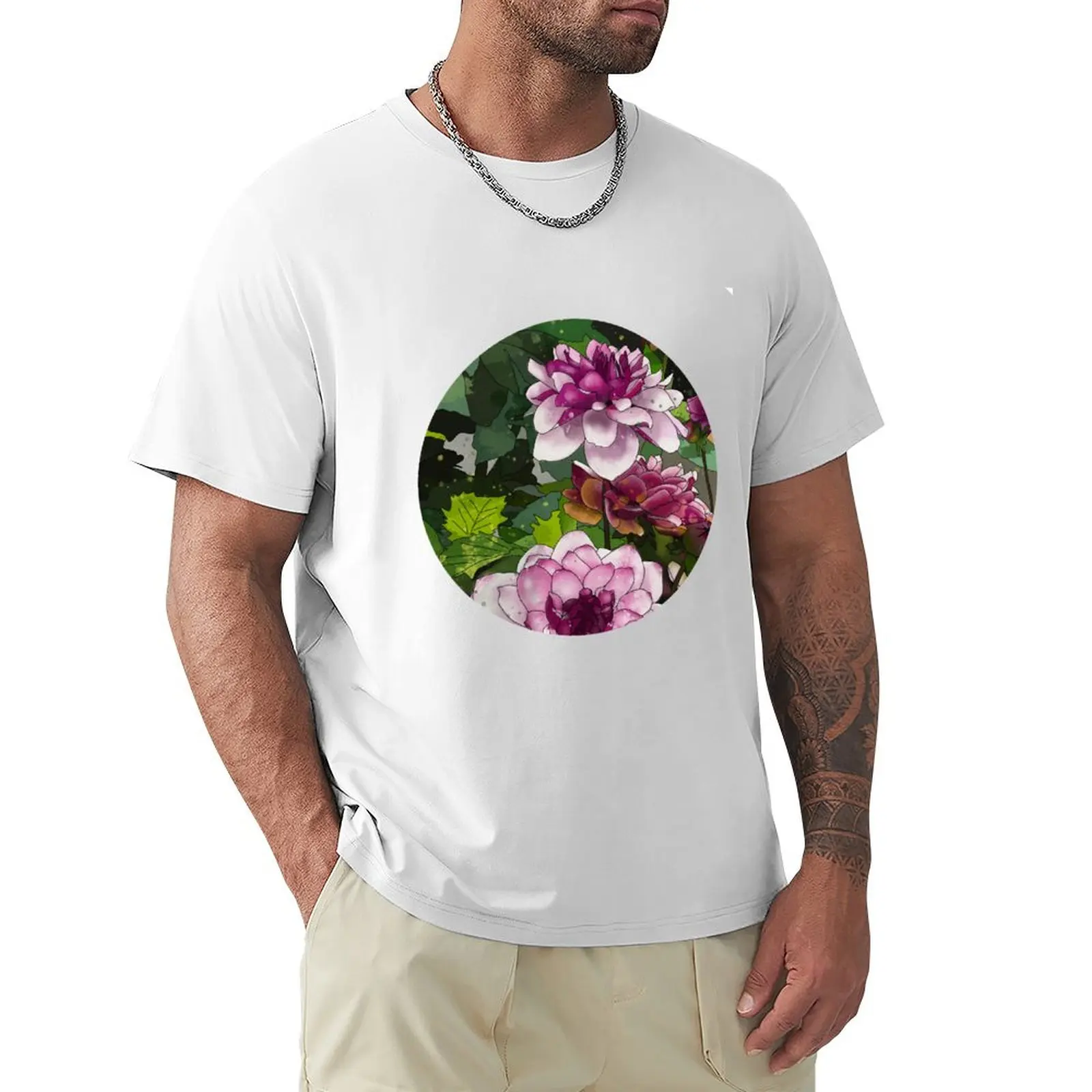 

round flowers colorful watercolor T-shirt kawaii clothes blanks t shirts men
