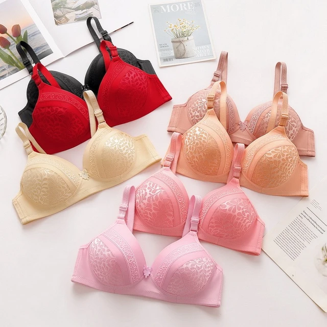 Womens Comfy Bras Solid Color Embroidery Lace Gathered Bra Straps Breast  Cup Underwear Seamless Bras