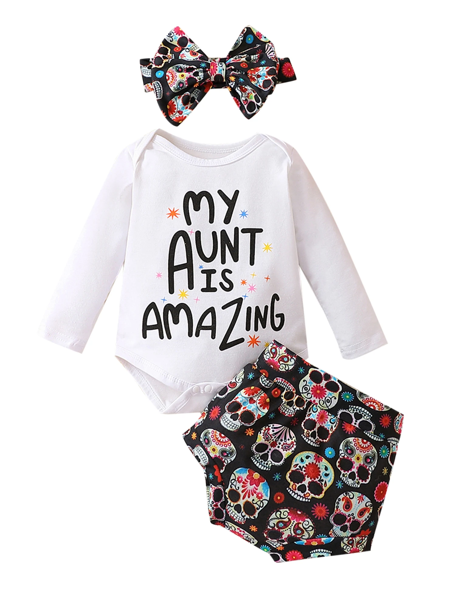 

Baby Boys Halloween Bodysuit Sets Black Short Sleeve Pumpkin Print Romper and Bat Print Pants Hat Sets