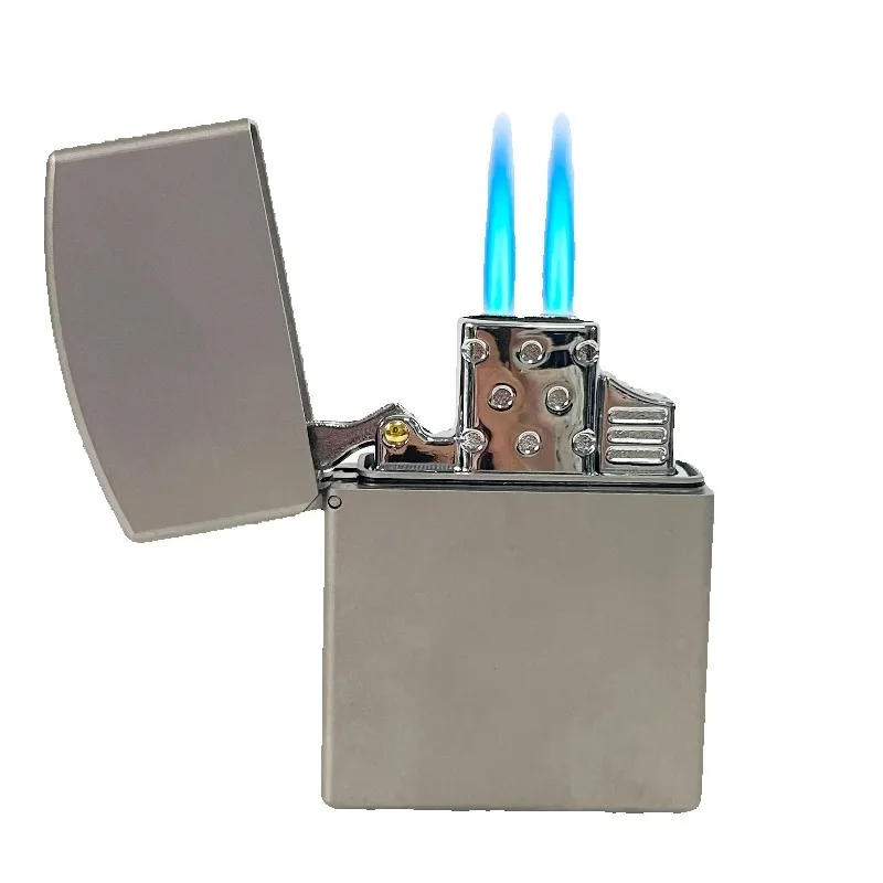 Windproof Titanium Shell Lighter with Brass Oil and Dual Gas Inserts - Durable and Waterproof Men's Gift