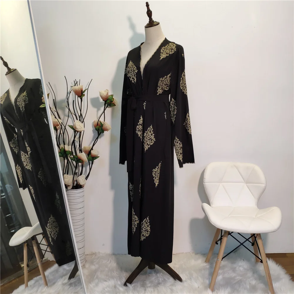 Black Abaya For Women Dubai Muslin Islam Arabic Women's Gold Thread Positioning Embroidery Cardigan Dubai Robe Women Clothing
