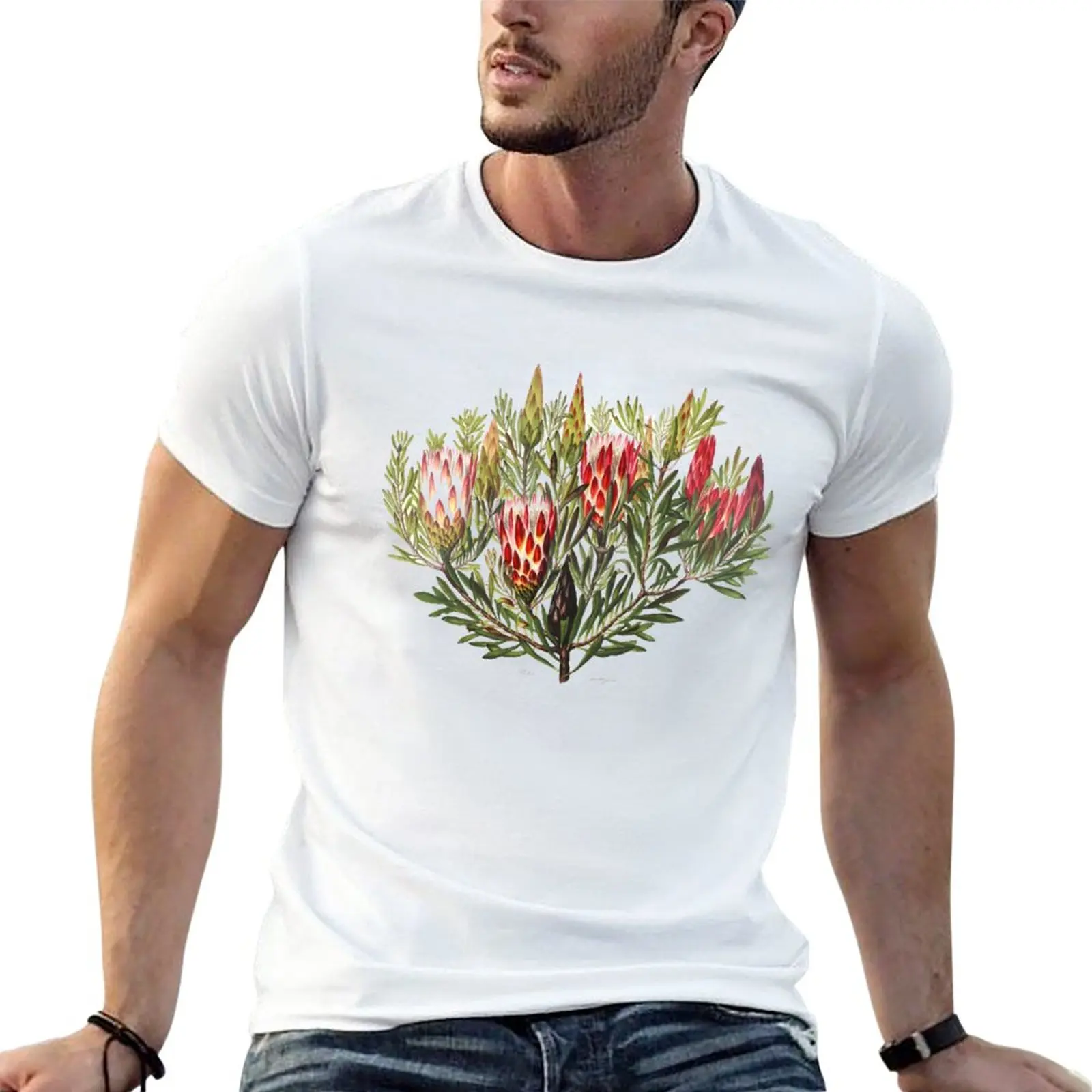 

New Protea Flowers, Native Australian floral print T-Shirt kawaii clothes black t shirts clothes for men