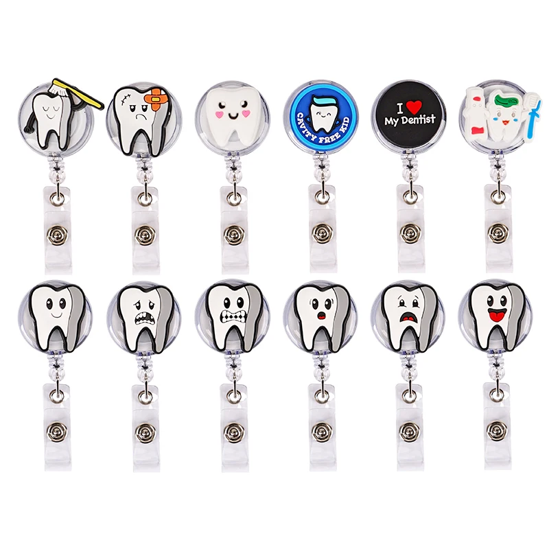 

Dentist Badge Reel Clip Cute Teeth Retractable Name Card Holder Nurse Workers Doctor ID Card Holder Keychains Girl Boy Gift