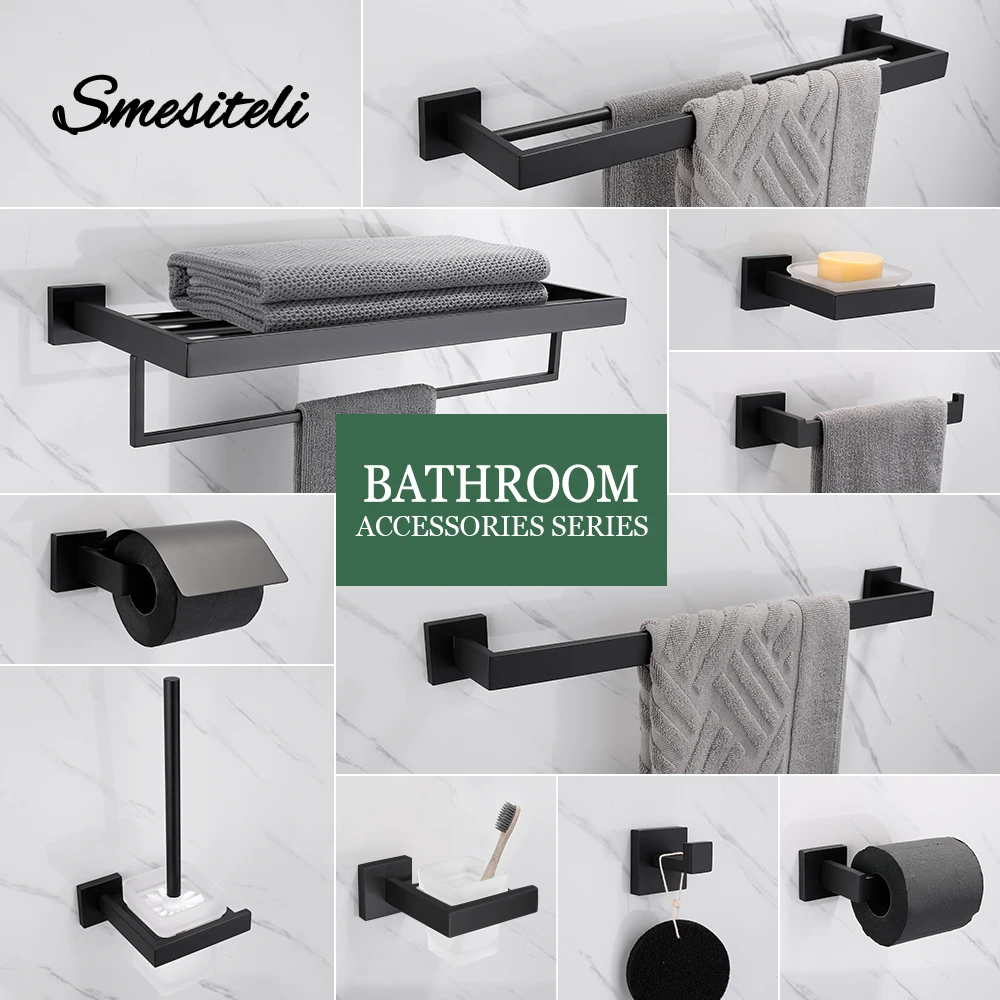 Matte Black Hook Towel Rack 304 stainless steel Towel Bar Double Shelf Paper Holder Tissue Holder Toilet Brush towel holder shower towel rack multifunctional hooks heavy duty hooks suction cup hook self adhesive wall hooks self adhesive hooks kitchen hook wall mounted basin hook