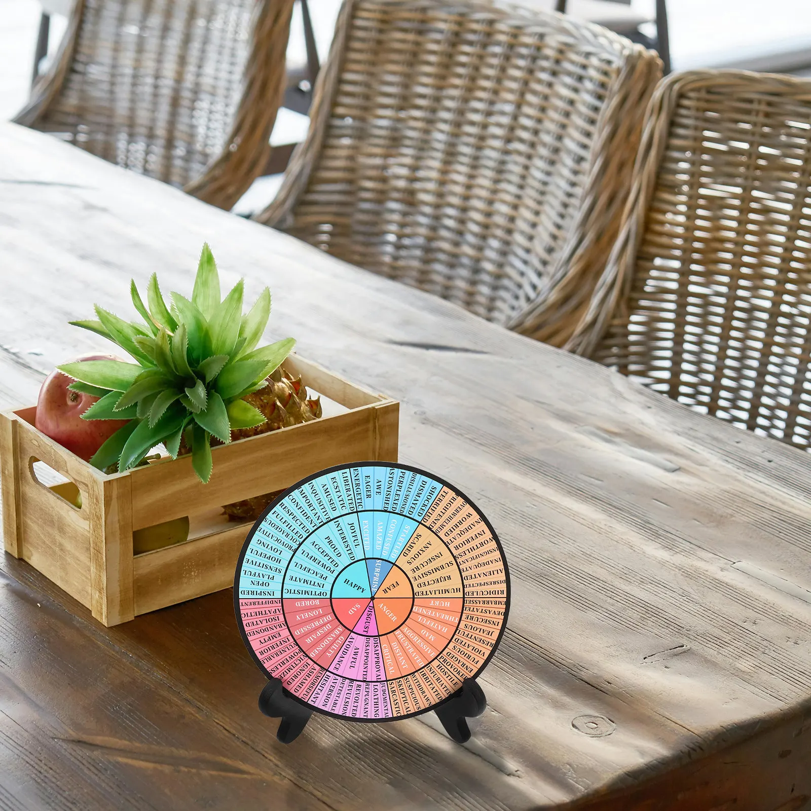 2pcs 감정 휠 차트 데스크탑 사무실 장식을위한 장 감정 휠 어린이 감정 관리 도구 Pvc 나무 활기찬