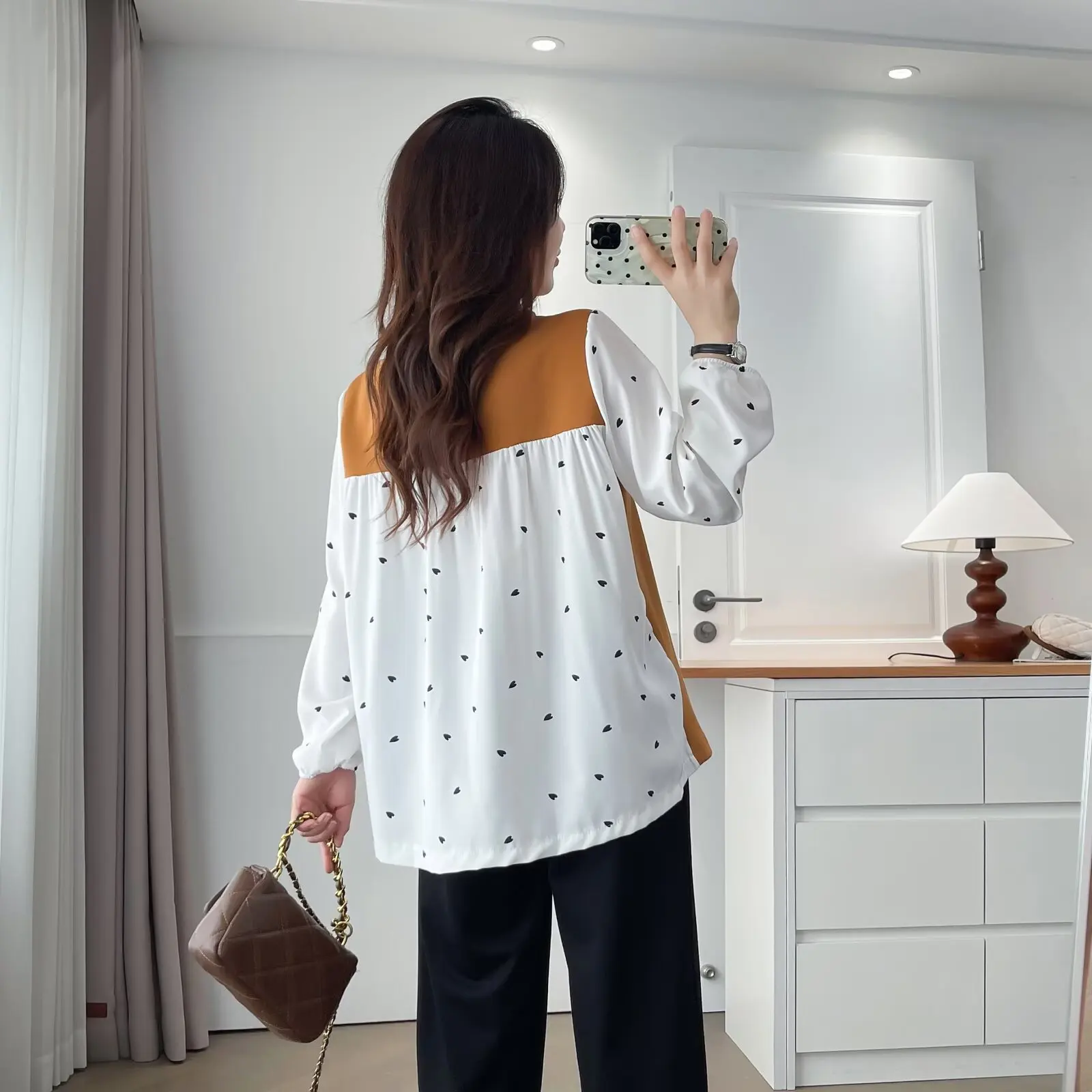 Fashion Plus Size Women's Blouses Autumn New Style Chiffon Patchwork Long Sleeved Top Stylish Fake Two Pieces 2521