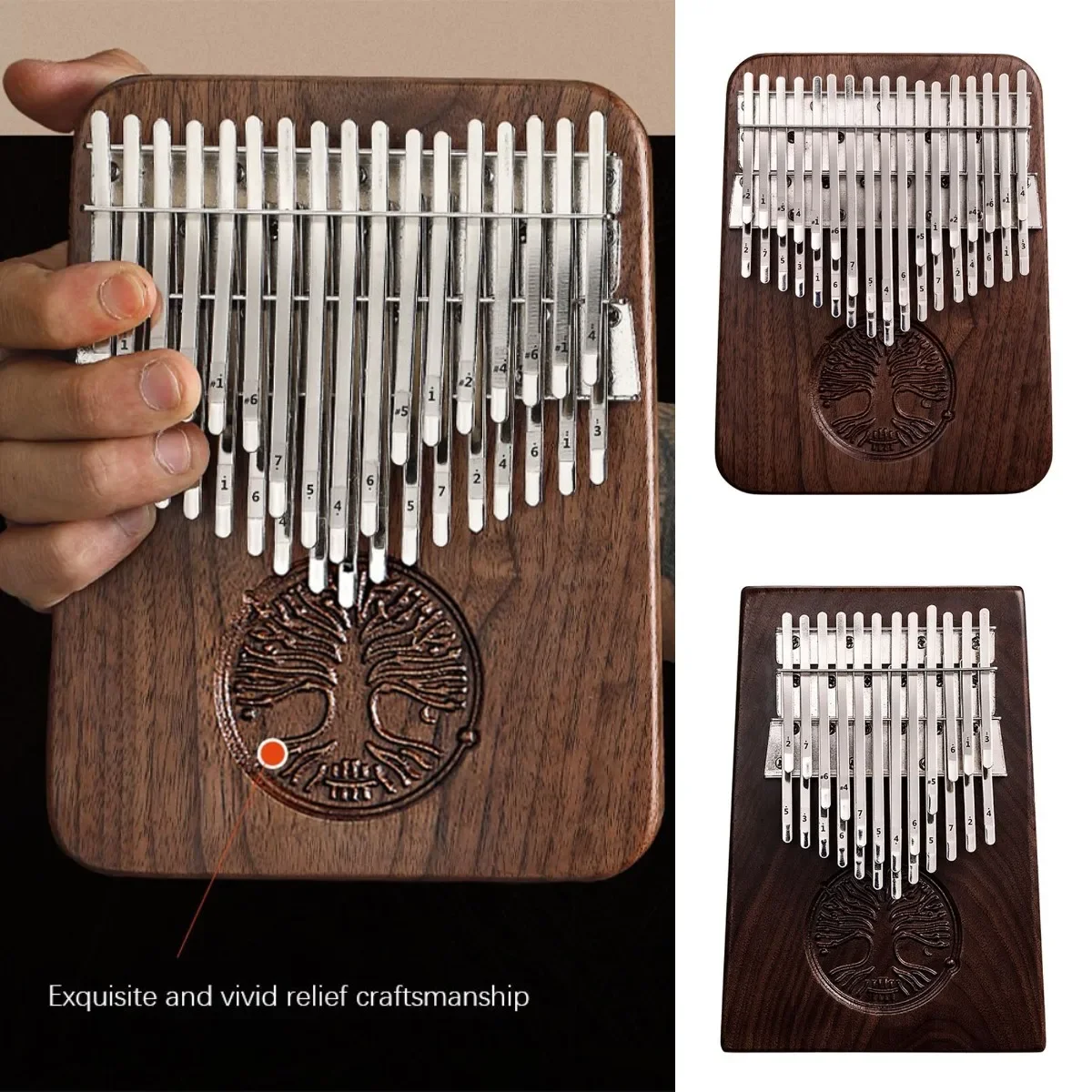 

21 34 Key Kalimba Black Walnut Curly Figure Keyboard Thumb Piano Hluru Musical Instruments Set Keyboard Instruments Gift
