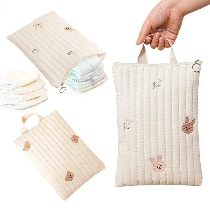 Diaper Bag Diaper Pouch Cotton Baby Diaper Bag Nappy Pouch Travel Stroller Storage Bags Cute Bear Embroidery Mommy Bag