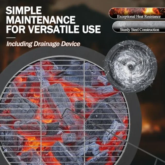 52-inch Large Outdoor Wood-Burning Fire Pit Stove with Rotating Table and BBQ Grill for Backyard Camping Cold-Finished Steel Ro 6