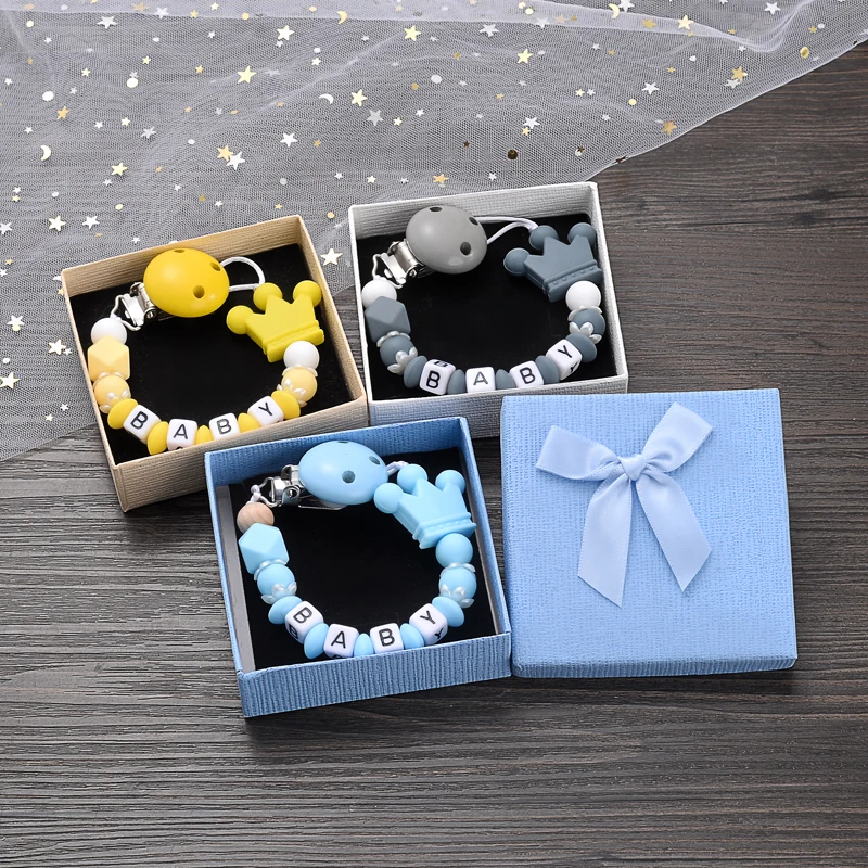 Boxed Personalized Name Baby Nipple Clips Silicone Beaded Soother Pacifier Chains DIY Nursing Toys Anti-Drop Dummy Holder Chain 2