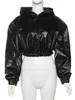 Fall Zipper Jackets For Women Loose Faux Pu Leather Crop Tops Jackets Coats Varsity Bomber Long Sleeve Hoodie Black Jackets 5