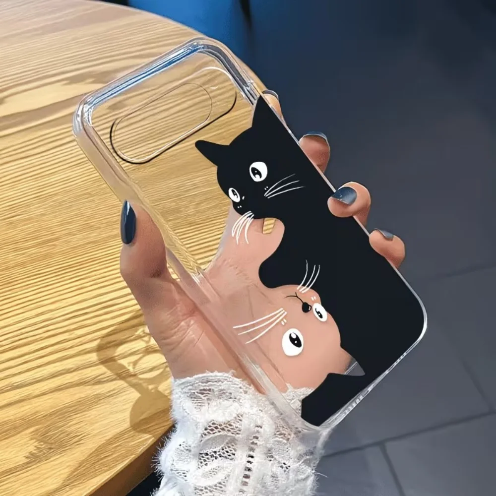 Black and White Cat Print Transparent Lightweight Phone Case Back Cover