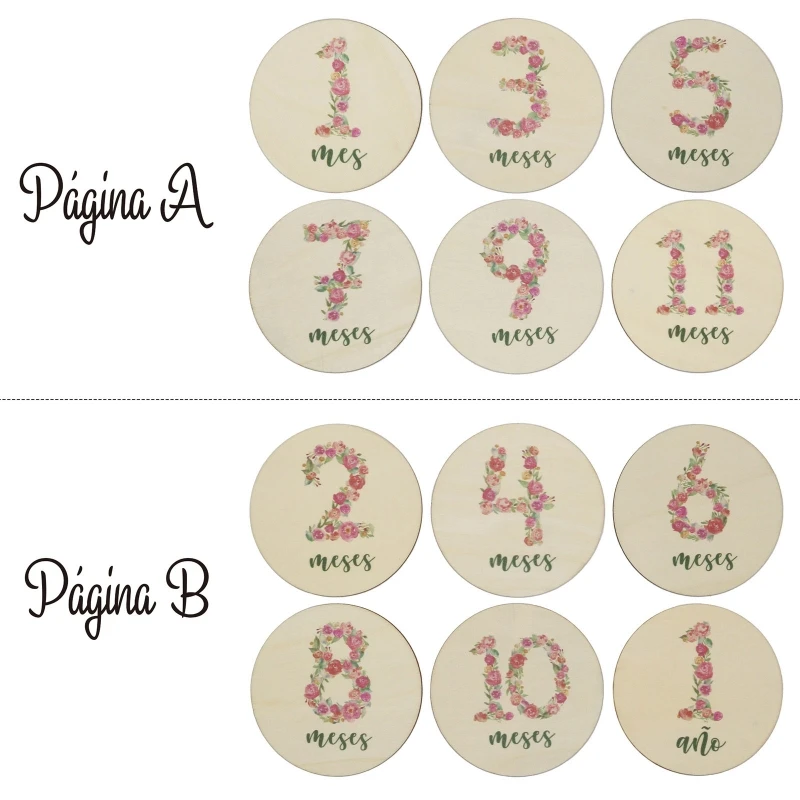 6 Pcs Newborn Monthly Recording Commemorative Cards Handmade Baby Milestone Cards Floral Printed Month Wooden